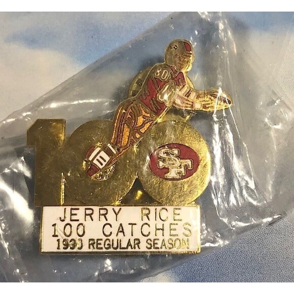 San Francisco 49ers Jerry Rice -100 catches Player pin + Bonus ‘91 UD card - Picture 2 of 4